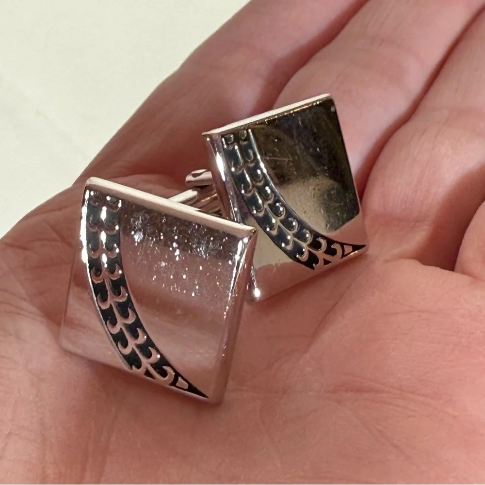 SWANK Vintage art deco silver square minimalist cufflinks eclectic grandpa